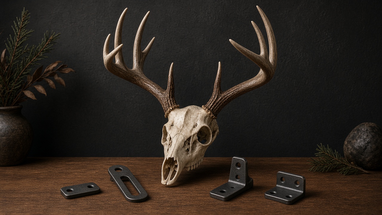 Natural European mount with generic hanger hardware options arranged on a table