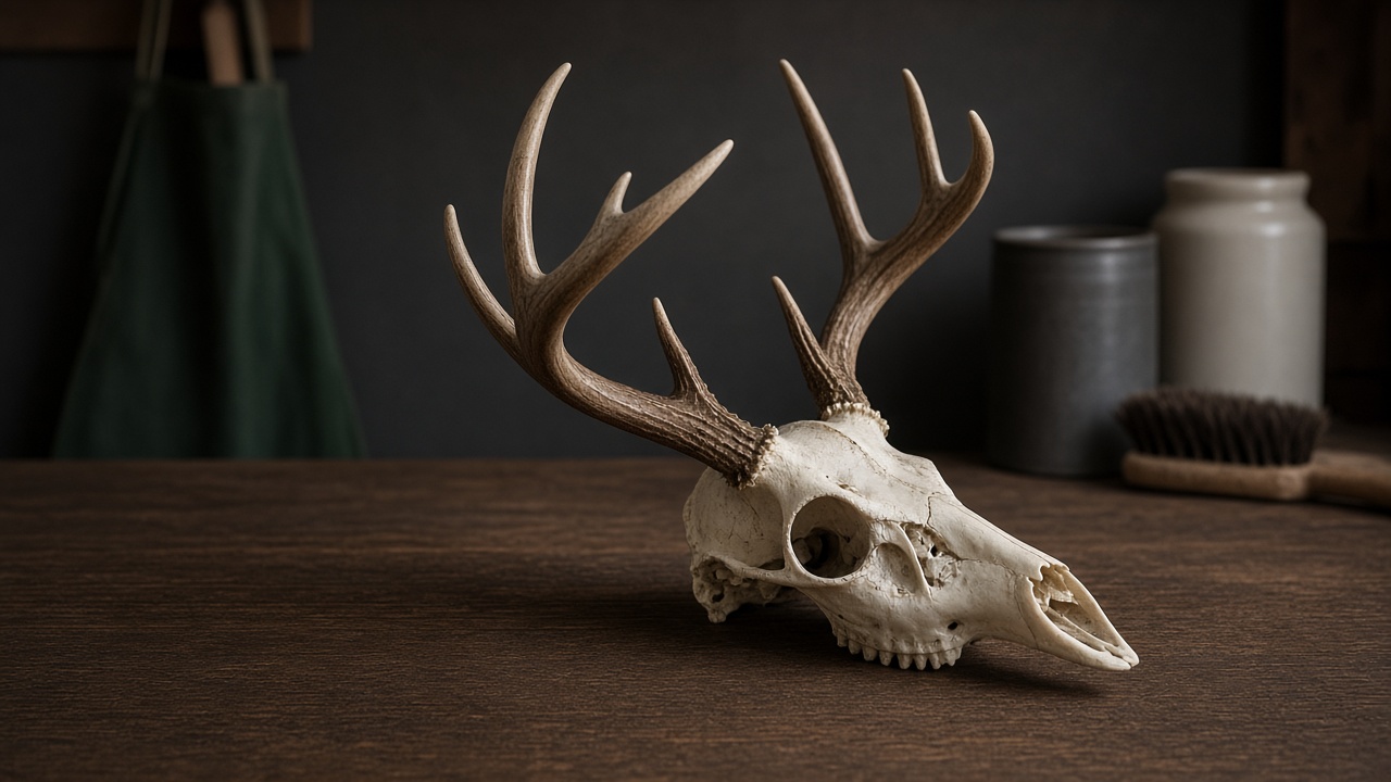 Cleaned deer skull prepared for a European mount display